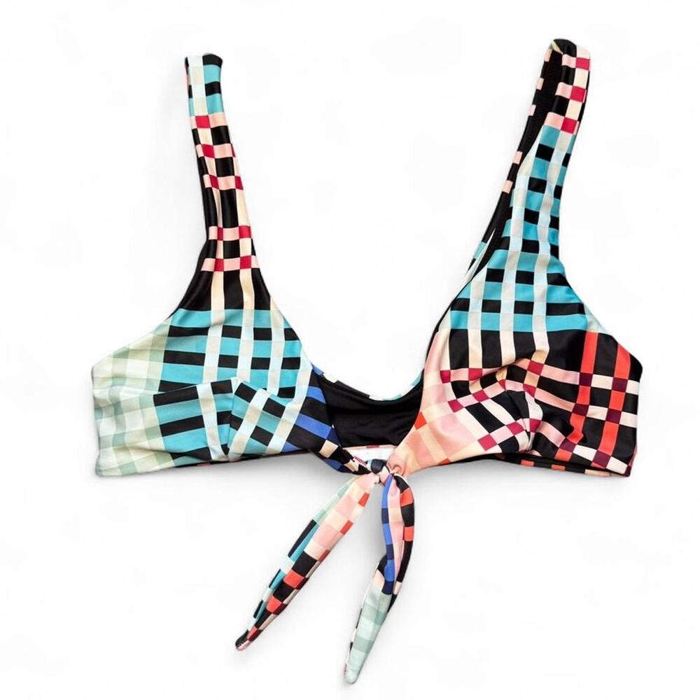NWT MINKPINK Penelope Multicolor Checkered Plaid Tie-Front Bikini Top — LARGE - Picture 5 of 7